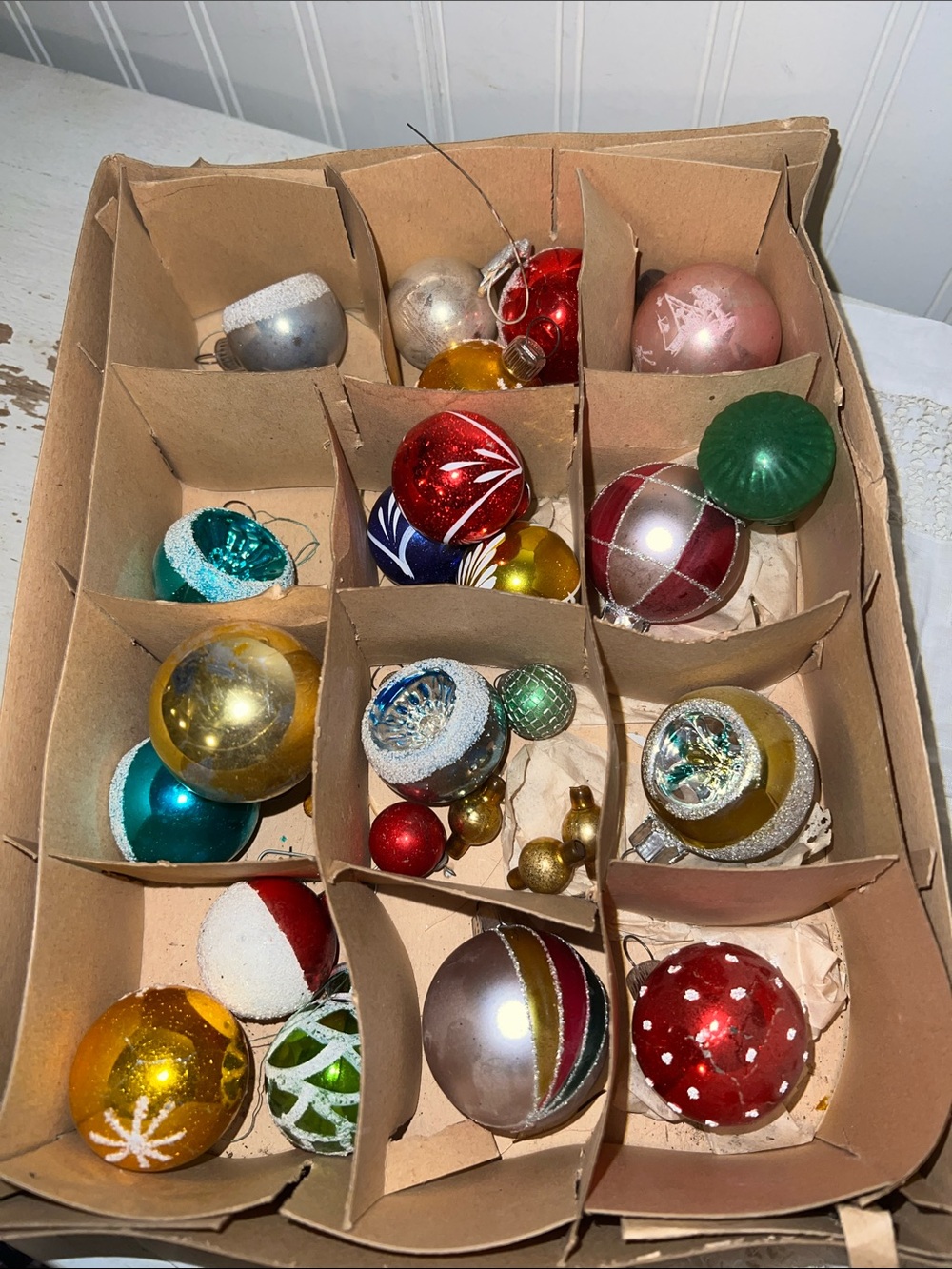 Lot Antique Mercury Glass indent mica Christmas ornaments